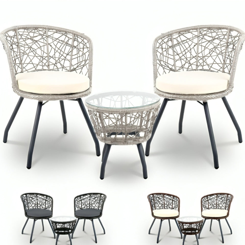 Valerie 3 Piece Rattan Patio Chairs & Table