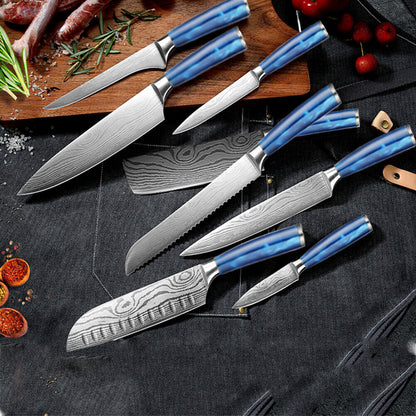 8PC Hand Crafted Japanese Knife Set Blue